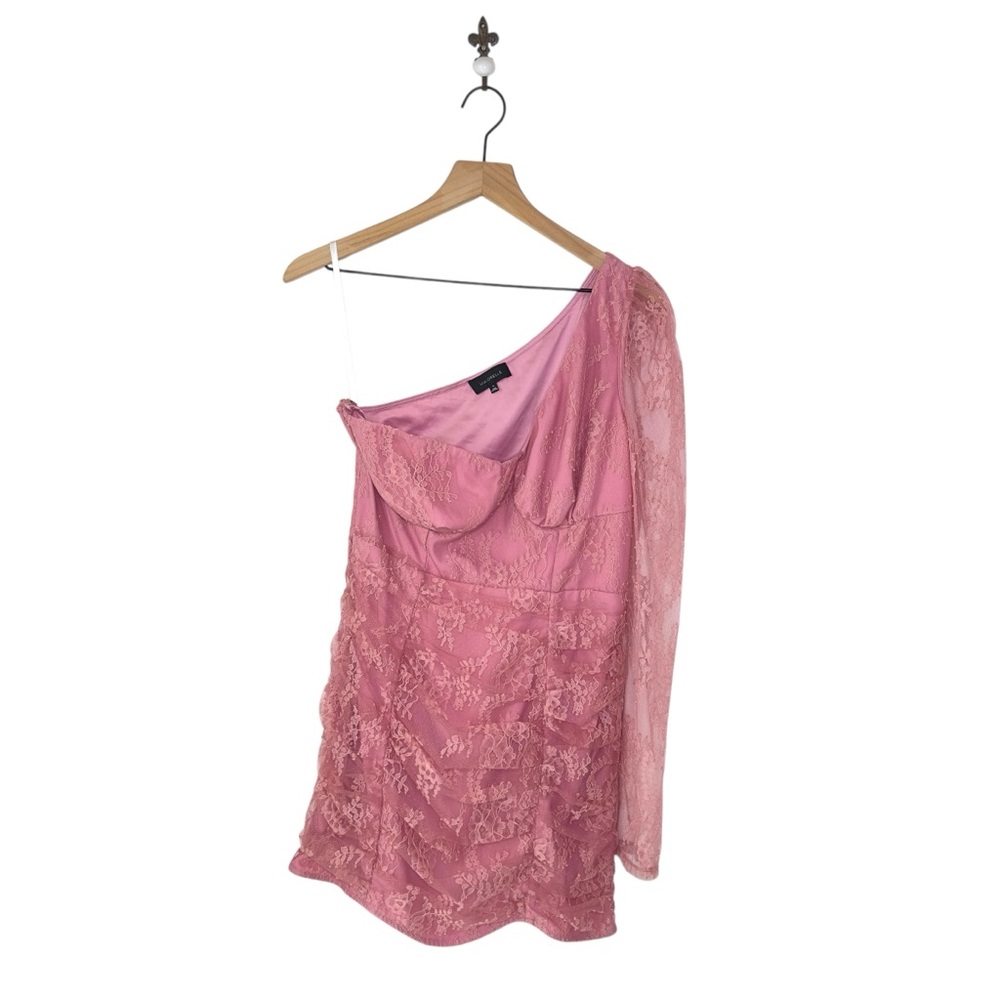 Majorelle Llaria Mini Dress Mauve Pink Lace One Shoulder Bodycon Ruched Medium - Picture 2 of 9